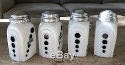 McKee White Milk Glass Black Polka Dot Salt Pepper Flour Sugar Range Shaker Set