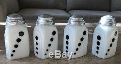 McKee White Milk Glass Black Polka Dot Salt Pepper Flour Sugar Range Shaker Set