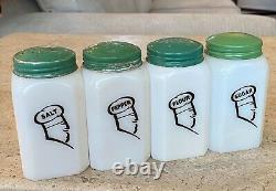 McKee White Milk Glass Chefs Cooks Head Range Shaker Set Salt Pepper Flour Sugar