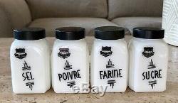 McKee White Milk Glass L'Islet French Language Roman Arch Range Shaker Set