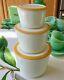 Mckee Yellow Bands Rims White Milk Glass 3 Piece Stacking Canister Jar Set