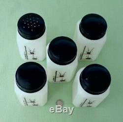 Mckee Depression (5) Milk Glass Range Spice Shakers / Canisters STICK POTS