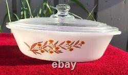 Mckee Glasbake for Hall Jewel Tea Autumn Leaf Milk GLass White & Decal