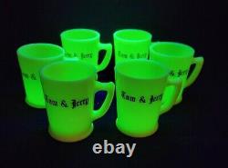 Mckee Uranium Glass Tom & Jerry Punch Bowl Set With 6 Mugs, Black Letters. Nice