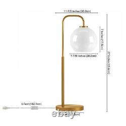 Meyer&Cross Harrison 27 in. With White Milk Glass Shade Brass Arc Table Lamp