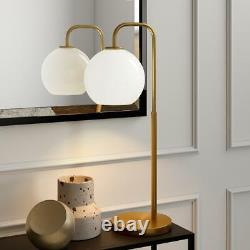 Meyer&Cross Harrison 27 in. With White Milk Glass Shade Brass Arc Table Lamp