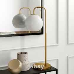 Meyer&Cross Harrison 27 in. With White Milk Glass Shade Brass Arc Table Lamp