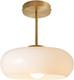 Mid Century Brass Semi Flush Mount Light With White Milk Glass Shade