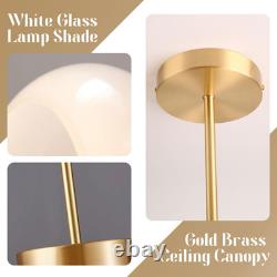 Mid Century Brass Semi Flush Mount Light with White Milk Glass Shade
