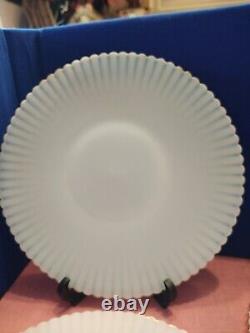Mid-Century Collection Of Milk Glass With Blue Crimped Raffle Edges, USA