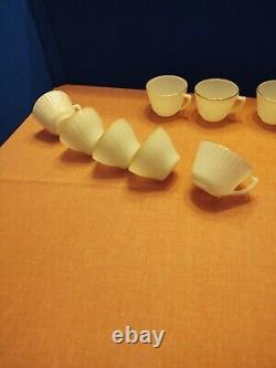 Mid-Century Collection Of Milk Glass With Blue Crimped Raffle Edges, USA