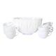 Mid-century Geometric White Milk Glass Punch Bowl & Cups