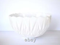 Mid-Century Geometric White Milk Glass Punch Bowl & Cups