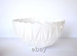 Mid-Century Geometric White Milk Glass Punch Bowl & Cups