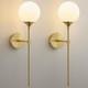 Mid Century Globe Wall Sconce Set Of 2 Brass Bathroom Milk Glass Lights Modern