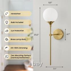 Mid Century Globe Wall Sconce Set of 2 Brass Bathroom Milk Glass Lights Modern