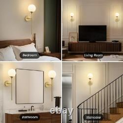 Mid Century Globe Wall Sconce Set of 2 Brass Bathroom Milk Glass Lights Modern