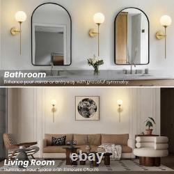 Mid Century Globe Wall Sconce Set of 2 Brass Bathroom Milk Glass Lights Modern