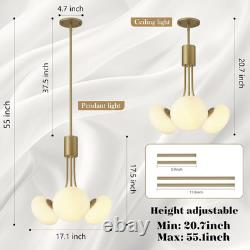 Mid Century Modern Chandelier, Gold Sputnik Chandeliers with 3 White Milk Glass