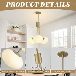 Mid Century Modern Chandelier, Gold Sputnik Chandeliers with 3 White Milk Glass