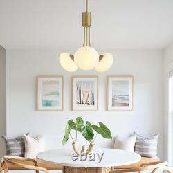 Mid Century Modern Chandelier, Gold Sputnik Chandeliers with 3 White Milk Glass