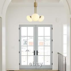 Mid Century Modern Chandelier, Gold Sputnik Chandeliers with 3 White Milk Glass