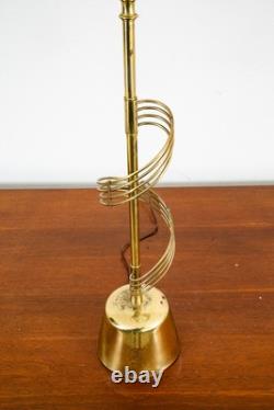 Mid Century Modern Table Lamp Swirled Brass Metal White Milk Glass Shade Vintage