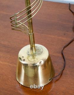Mid Century Modern Table Lamp Swirled Brass Metal White Milk Glass Shade Vintage