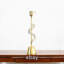 Mid Century Modern Table Lamp Swirled Brass Metal White Milk Glass Shade Vintage
