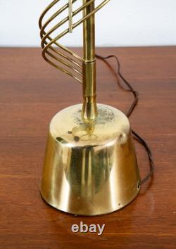 Mid Century Modern Table Lamp Swirled Brass Metal White Milk Glass Shade Vintage
