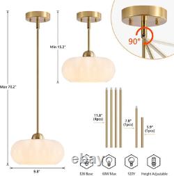 Mid Century Modern White Milk Glass Pendant Light with Gold Accent 9.8