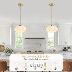 Mid Century Modern White Milk Glass Pendant Light with Gold Accent 9.8