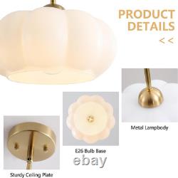 Mid Century Modern White Milk Glass Pendant Light with Gold Accent 9.8