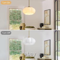 Mid Century Modern White Milk Glass Pendant Light with Gold Accent 9.8