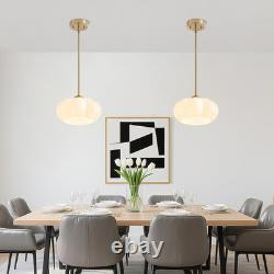 Mid Century Modern White Milk Glass Pendant Light with Gold Accent 9.8