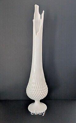 Mid Century Swung Glass Vase Hobnail White Milk Glass 22 Tall