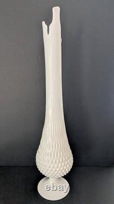Mid Century Swung Glass Vase Hobnail White Milk Glass 22 Tall
