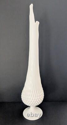 Mid Century Swung Glass Vase Hobnail White Milk Glass 22 Tall