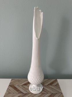 Mid Century Swung White Fenton Glass Vase Hobnail White Milk Glass 22 Tall