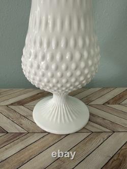 Mid Century Swung White Fenton Glass Vase Hobnail White Milk Glass 22 Tall