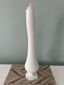Mid Century Swung White Fenton Glass Vase Hobnail White Milk Glass 22 Tall