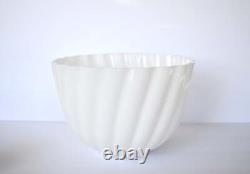 Mid-Century White Milk Glass Punch Bowl & Cups