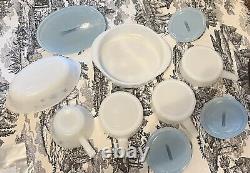 Milk Glasbake Atomic Starburst (10 Set Total)! Lids (4) Milk Glass Soup Bowls3