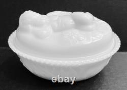 Milk Glass Baby Moses in Bullrushes Covered Dish on Bullrush Base