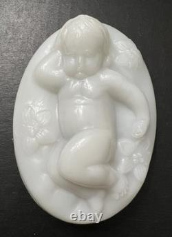 Milk Glass Baby Moses in Bullrushes Covered Dish on Bullrush Base
