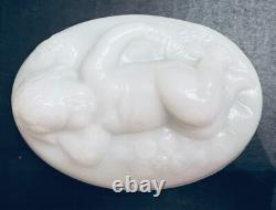 Milk Glass Baby Moses in Bullrushes Covered Dish on Bullrush Base