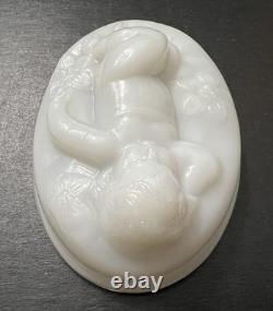 Milk Glass Baby Moses in Bullrushes Covered Dish on Bullrush Base