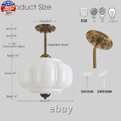Milk Glass Ceiling Light Fixture, 15 Vintage Semi Flush Mount Pendant Light wit