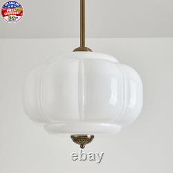 Milk Glass Ceiling Light Fixture, 15 Vintage Semi Flush Mount Pendant Light wit