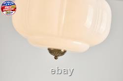 Milk Glass Ceiling Light Fixture, 15 Vintage Semi Flush Mount Pendant Light wit
